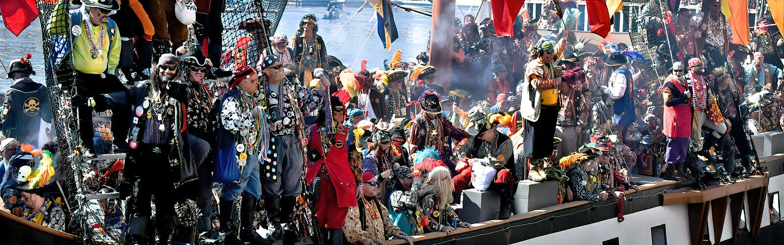 Hundreds of boisterous pirates sail aboard the Jose Gasparilla to partake in Tampa’s annual Gasparilla Festival, founded in 1904.