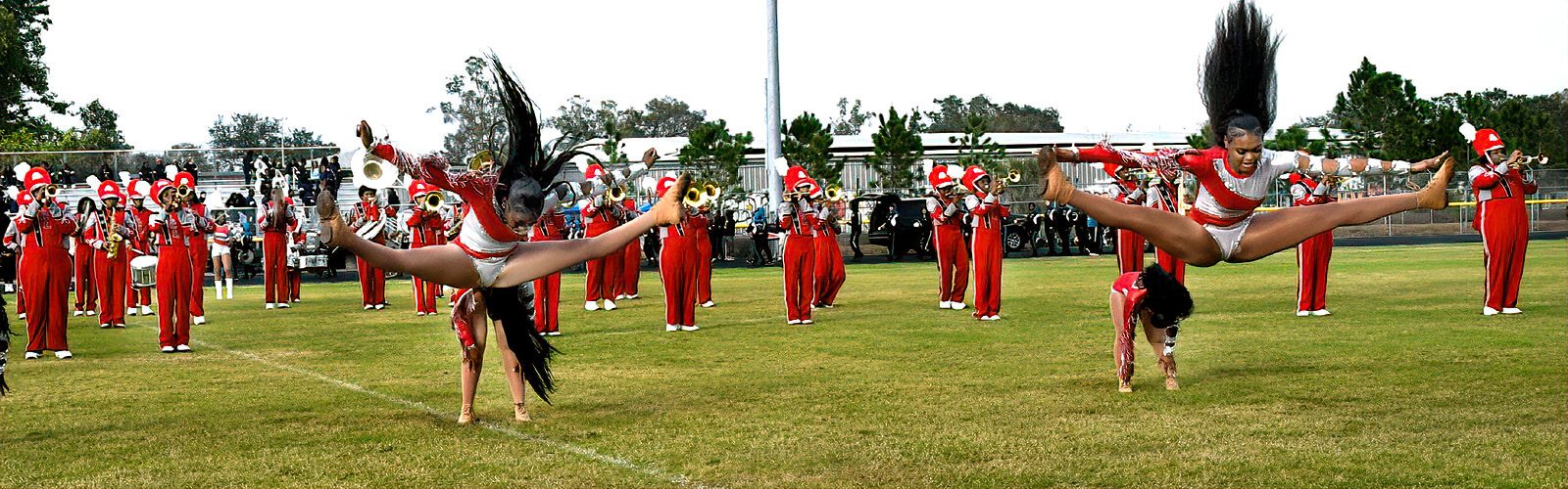 The Lucy C. Laney Pride of Augusta Marching Band from Augusta, GA, incorporates high-skilled gymnastic moves in their performance.