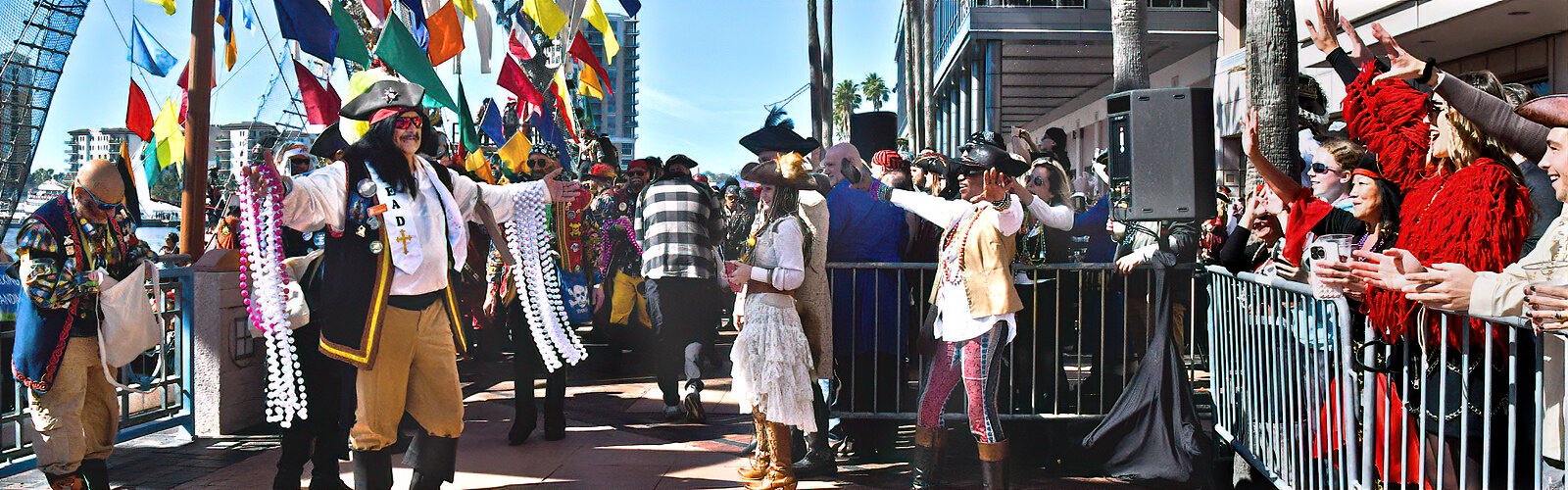  The Ye Mystic Krewe of Gasparilla pirates disembark at the Tampa Convention Center, ready to invade the city.