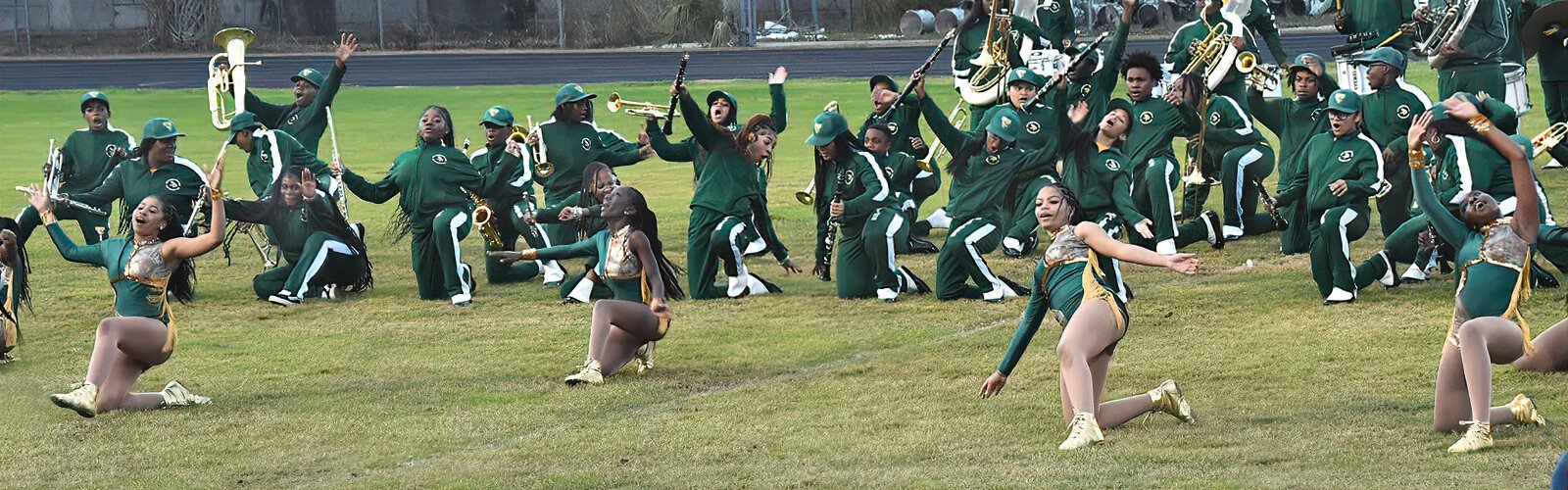 The John F. Kennedy Middle School Mighty Marching Vikings from Palm Beach end their performance joyfully at the MLK Battle of the Bands.