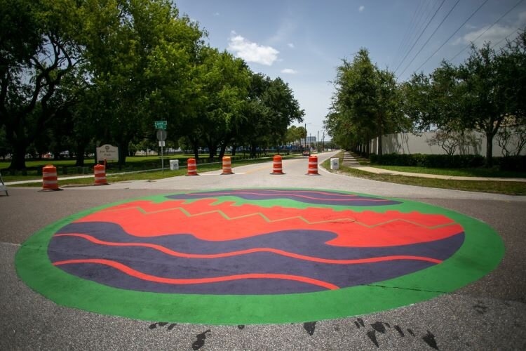 Artist Anthony Freese's street mural in the Carver City/Lincoln Gardens neighborhood, shown here in 2020, will be refurbished as part of the Westshore District's public art initiative.