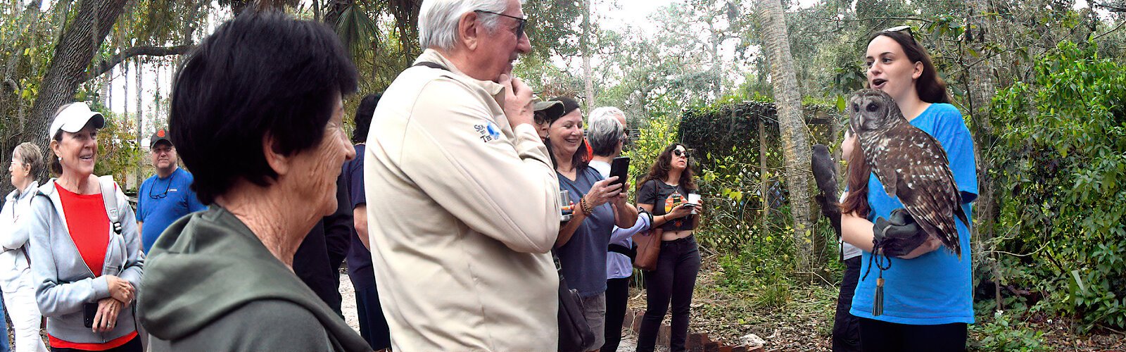 Barred owl Chino handled by Haley of Seaside Seabird Sanctuary is one of the many avian ambassadors used for educational outreach.