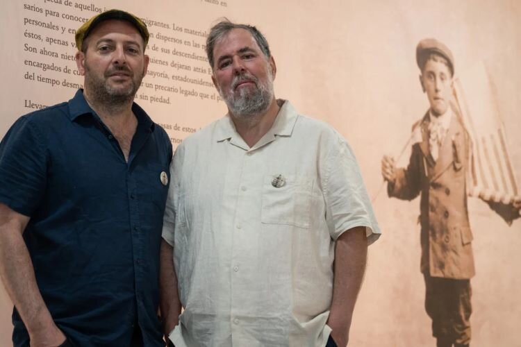 "Invisible Immigrants" curators Luis Argeo, a Spanish journalist and filmmaker, and James D. Fernández, professor of Spanish literature and culture at New York University, at the Almería Art Museum in Almería, Spain on Sept. 25, 2023