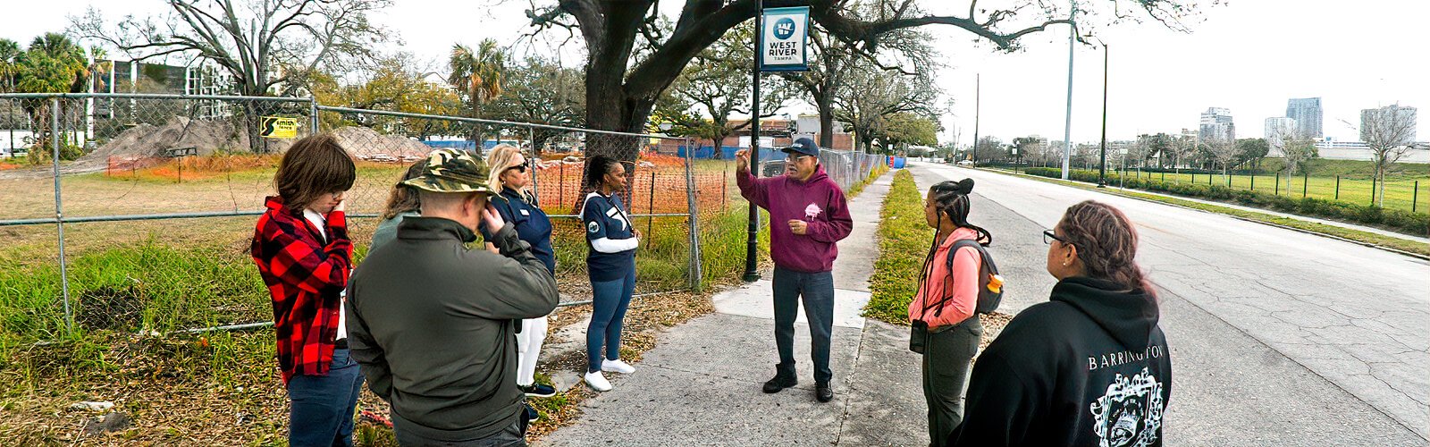 The West River neighborhood includes approximately 150 acres of land along the western banks of the Hillsborough River and spans from downtown Tampa to Tampa Heights.