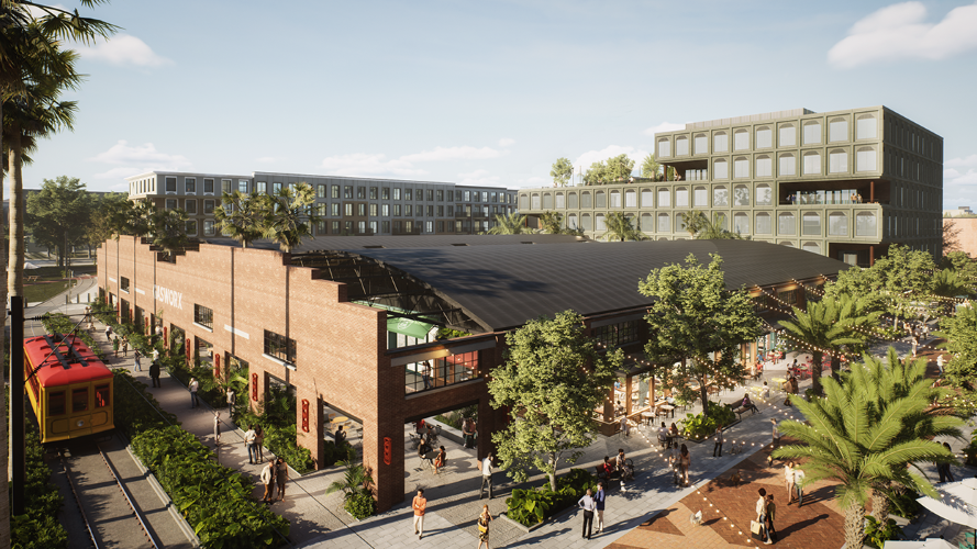 A rendering of the marketplace and office building coming to Gasworx