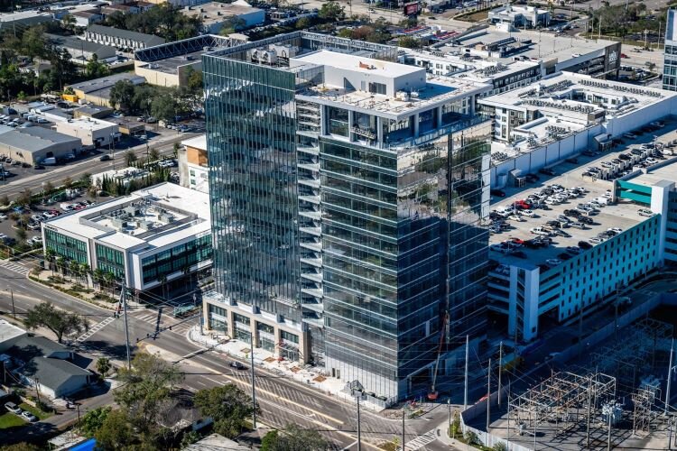 An aerial view of the Midtown East office tower in January 2025