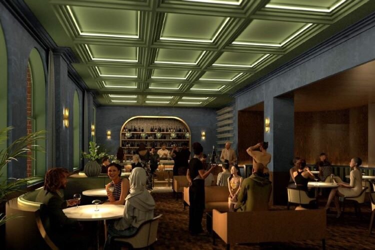 A rendering of the Tampa Theatre's planned Peacock Room, an event space with a 1920s speakeasy and lounge look