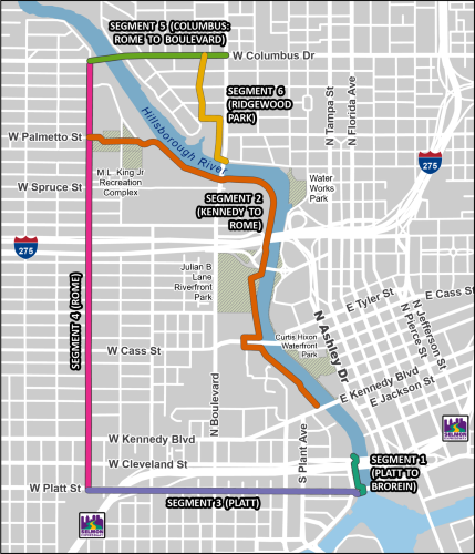 A map of the City of Tampa's planned West Riverwalk expansion