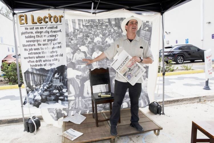 Tampa Bay Tours' Max Herman explains the role of "El Lector" in Ybor City's historic cigar factories.